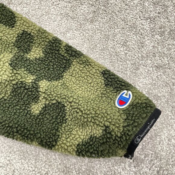 Champion Fleece Camo Sherpa Hoodie Sweatshirt Mens Medium Green Camouflage Hunt - Picture 6 of 15